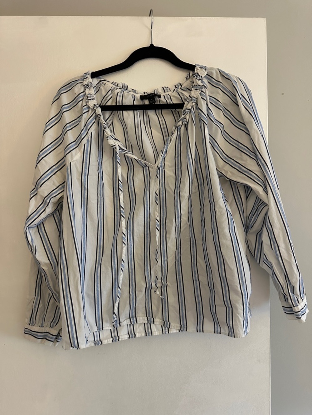 J. Crew White Blouse with Blue Stripes - Peasant Top